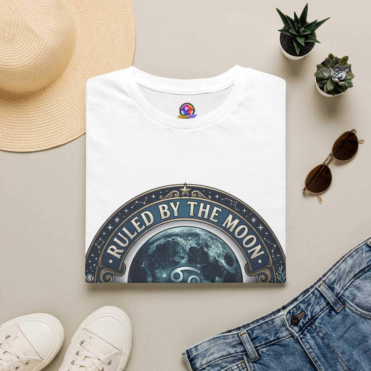 Cancer Zodiac Ruled by the Moon T-Shirt — Celestial Astrology Zodiac Graphic Tee