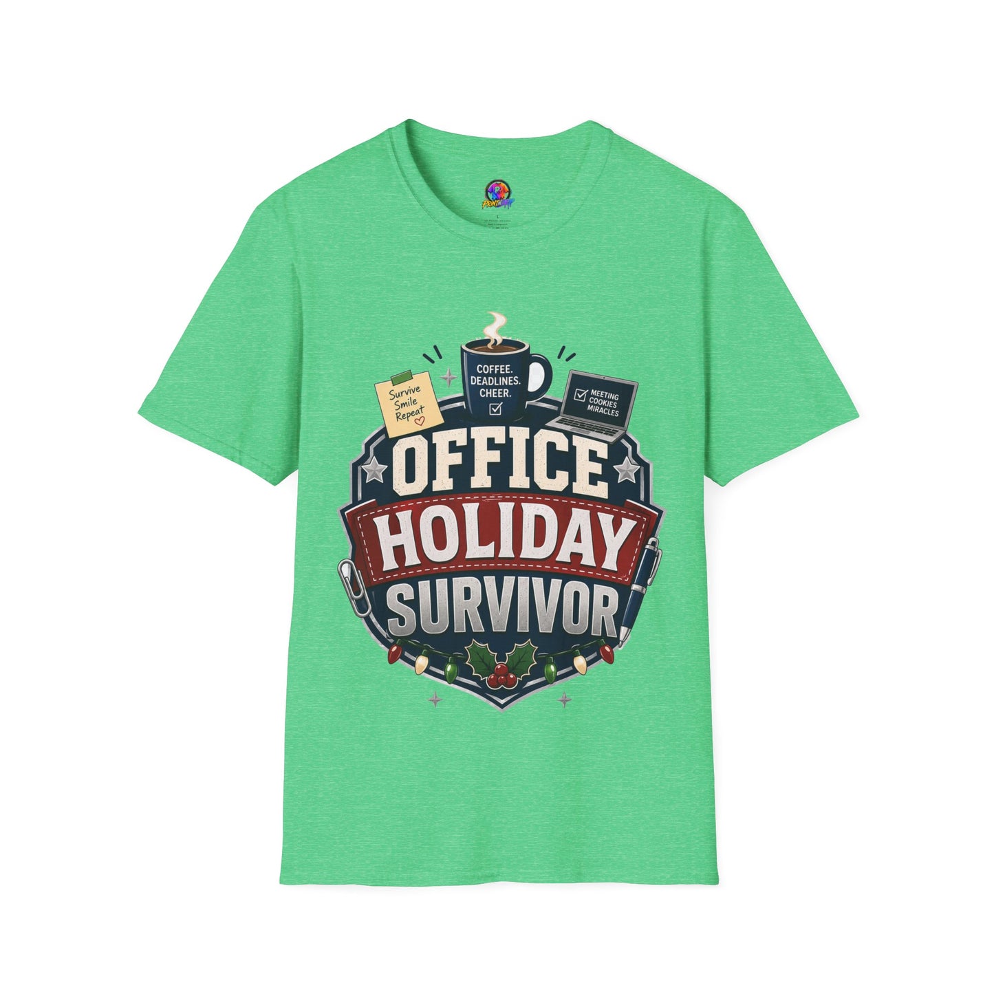 Office Holiday Survivor T-Shirt — Coffee, Deadlines & Cheer Work Shirt