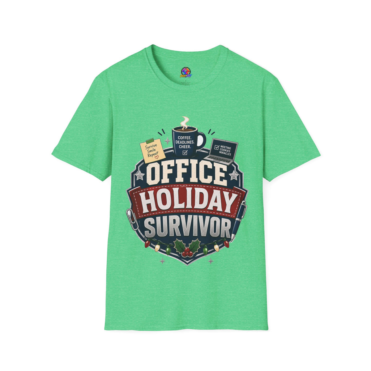 Office Holiday Survivor T-Shirt — Coffee, Deadlines & Cheer Work Shirt