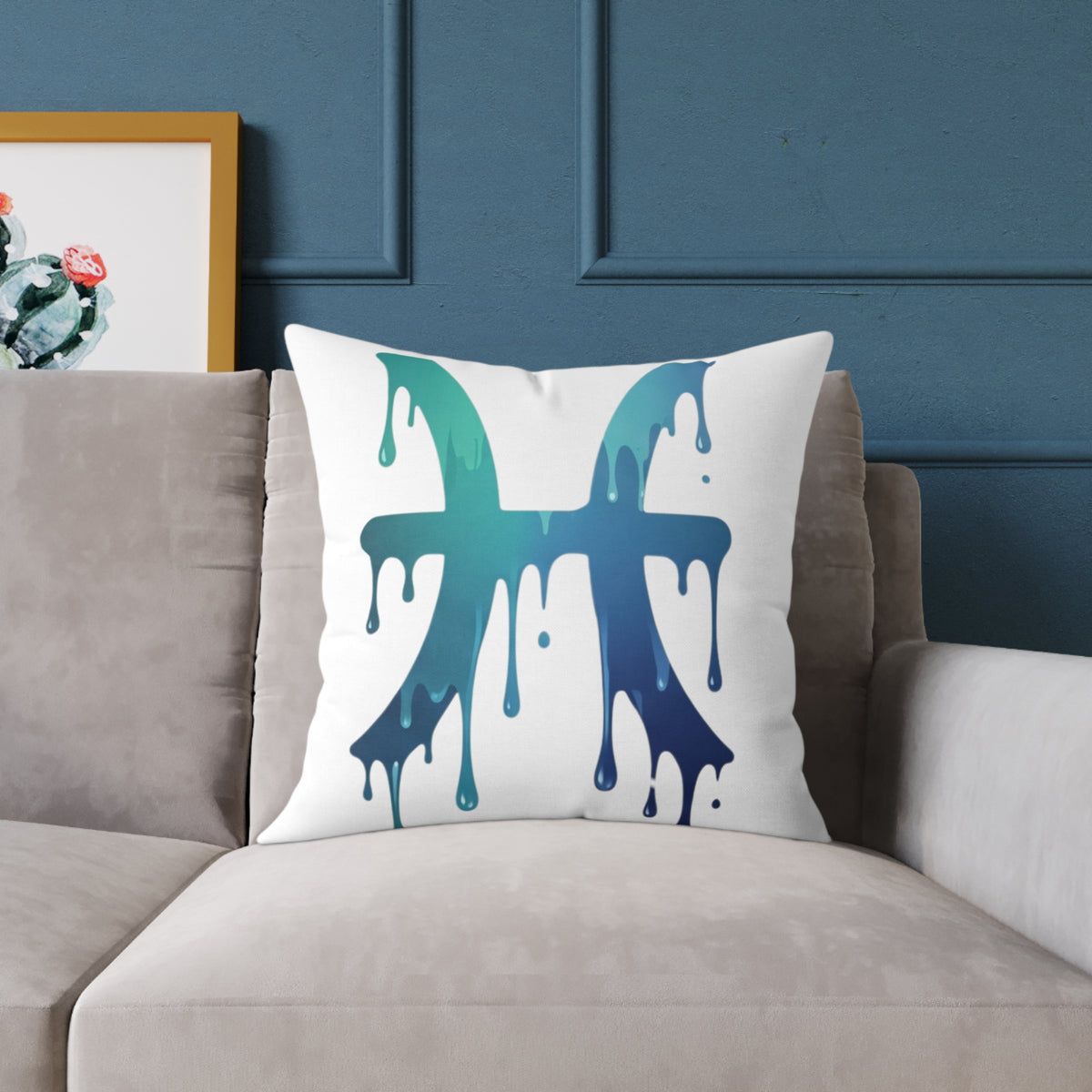 Dripping Zodiac Pisces Square Poly Canvas Pillow