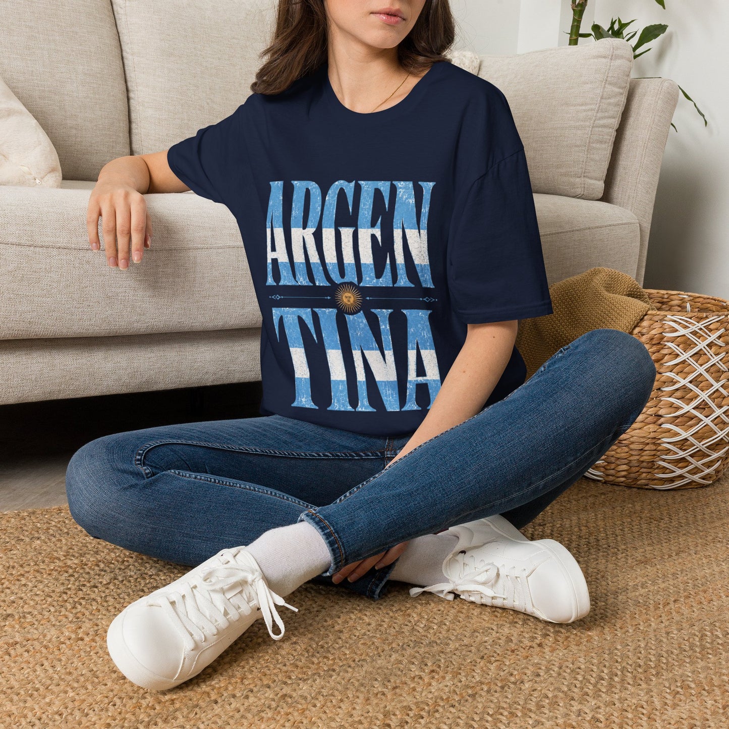 Argentina Flag Graphic T‑Shirt — Vintage Blue Distressed Typography