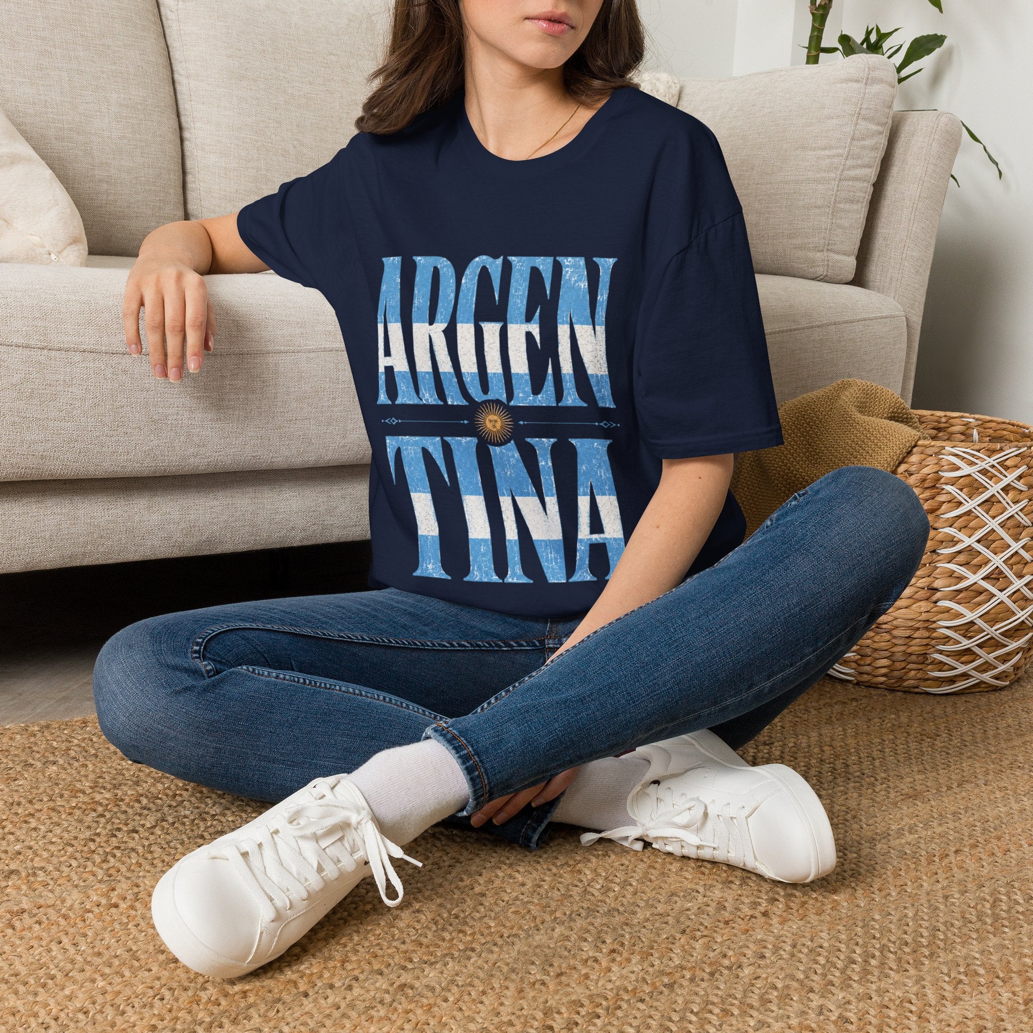 Argentina Flag Graphic T‑Shirt — Vintage Blue Distressed Typography