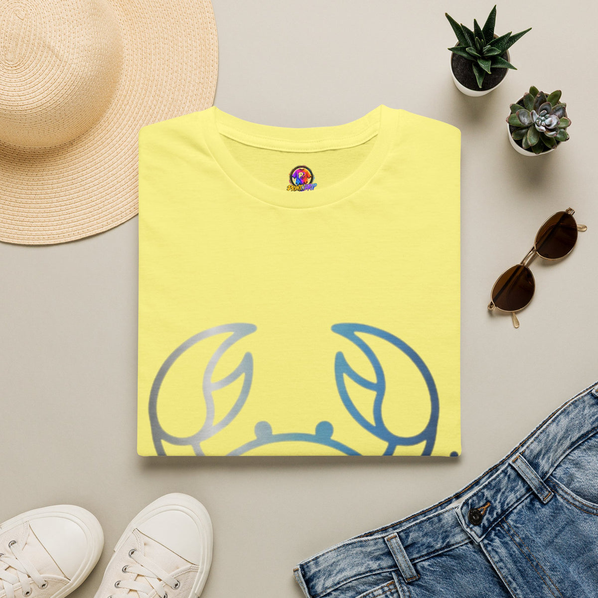 Crab Graphic T-Shirt — Coastal Blue Minimalist Beach Tee
