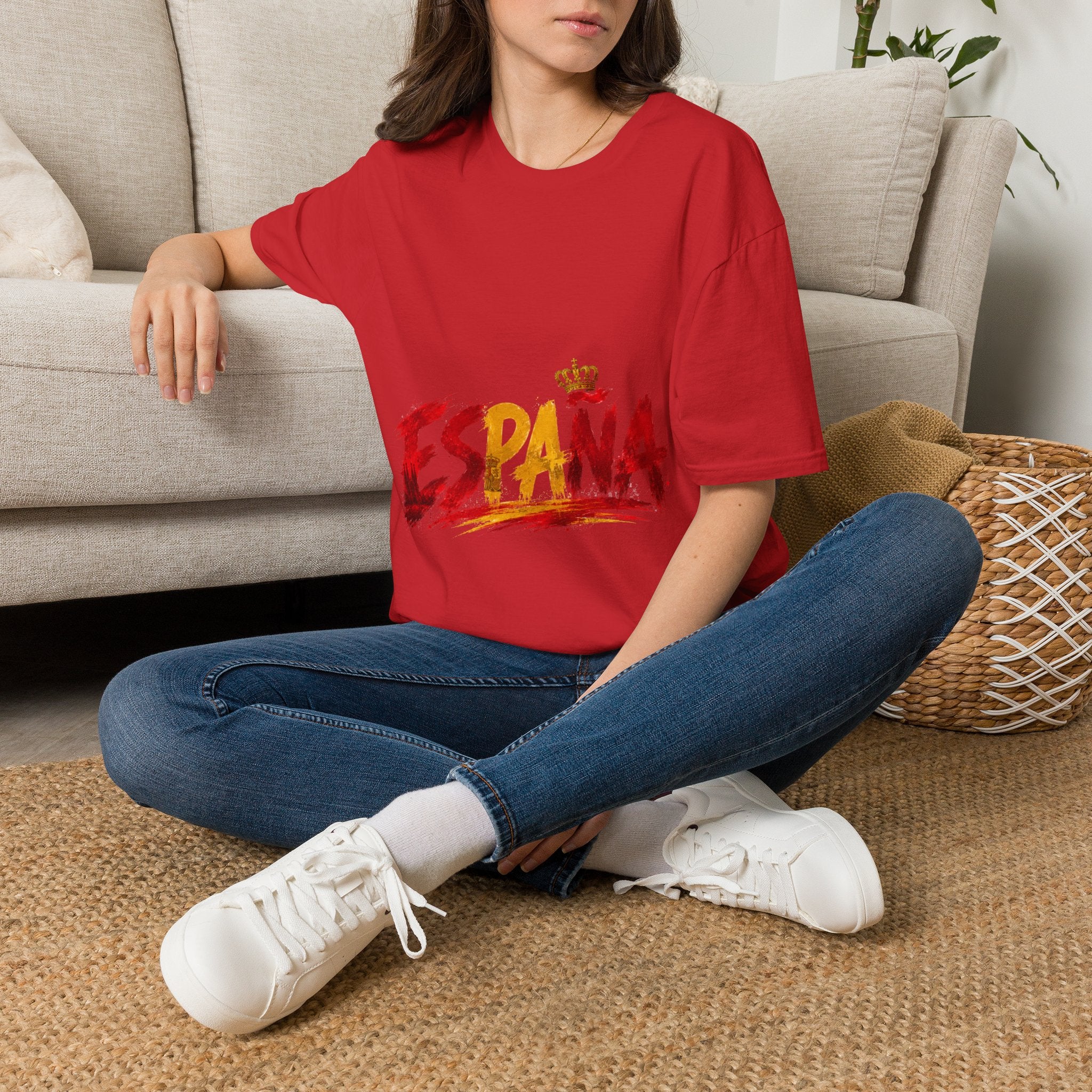 Spain  Graphic T-Shirt — Spanish Flag Brushstroke Design with Crown