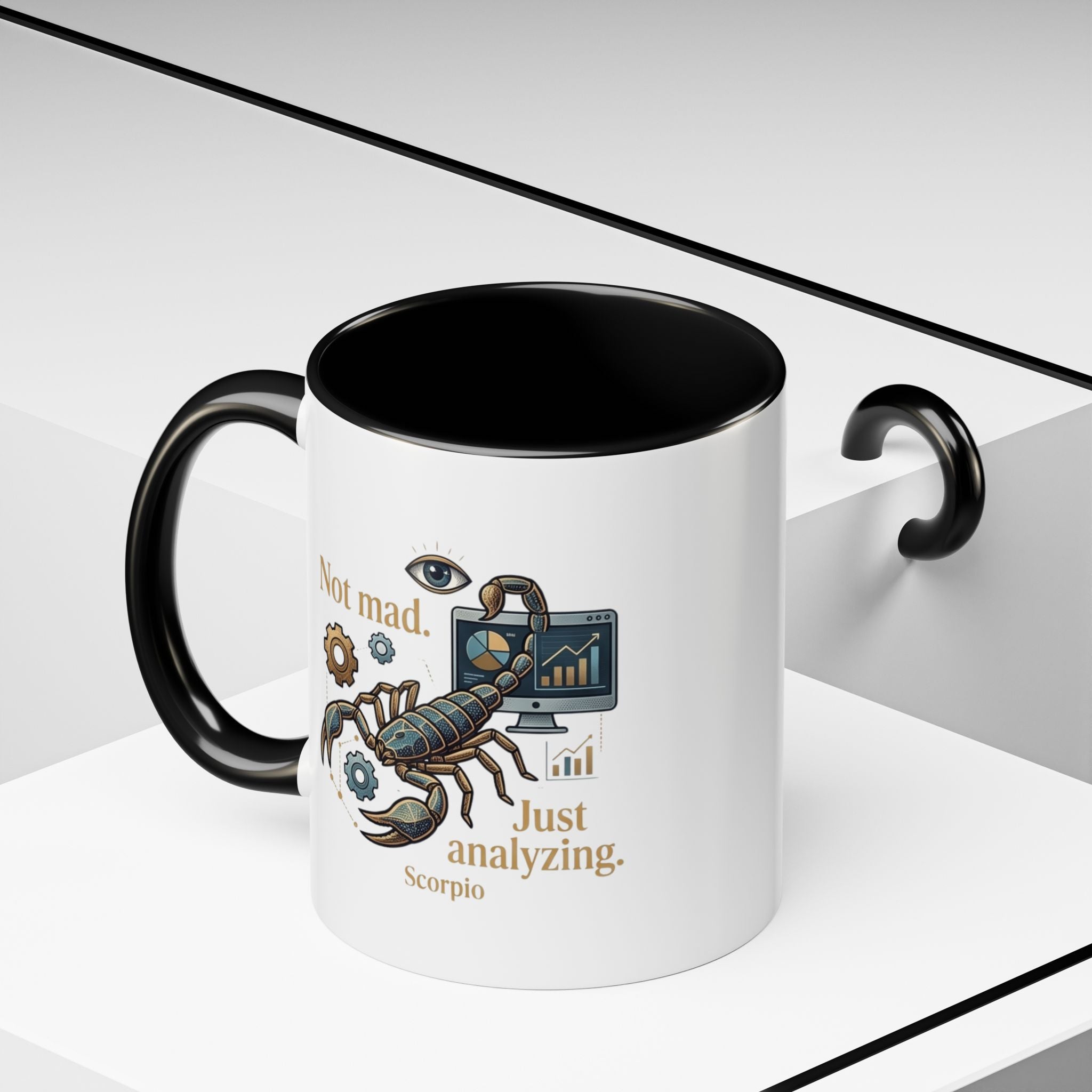 Scorpio Coffee Mug — "Not Mad. Just Analyzing." Accent 11/15oz