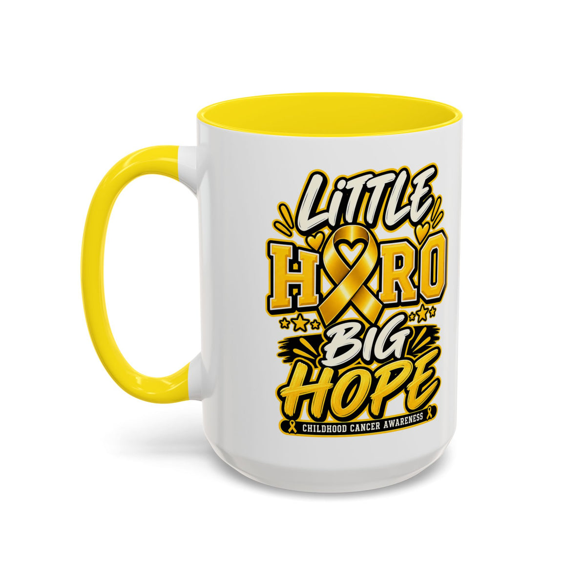 Little Hero Big Hope Coffee Mug — Childhood Cancer Awareness Accent Mug (11/15 oz)
