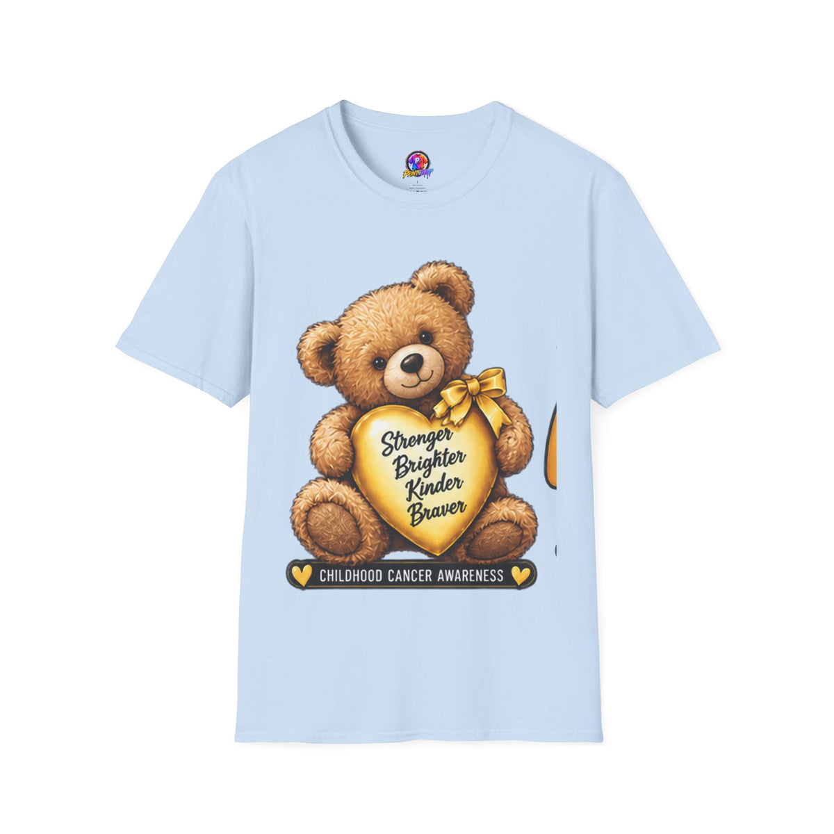 Childhood Cancer Awareness Teddy T-Shirt — "Stronger Brighter Kinder Braver"