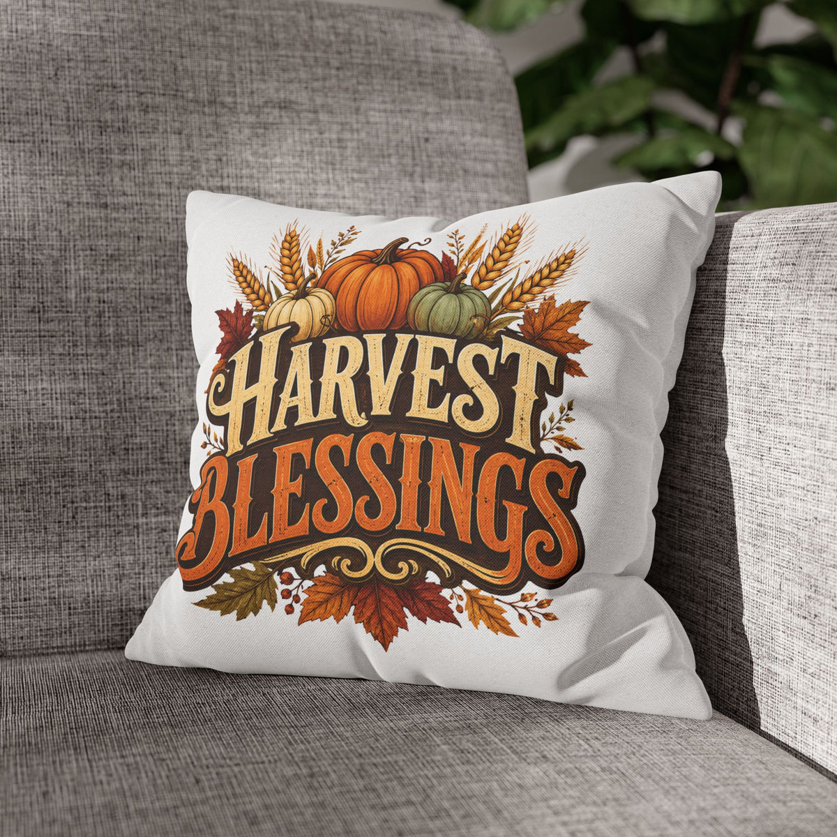 Thanksgiving Harvest Blessings Throw Pillowcase — Autumn Pumpkin Fall Decor