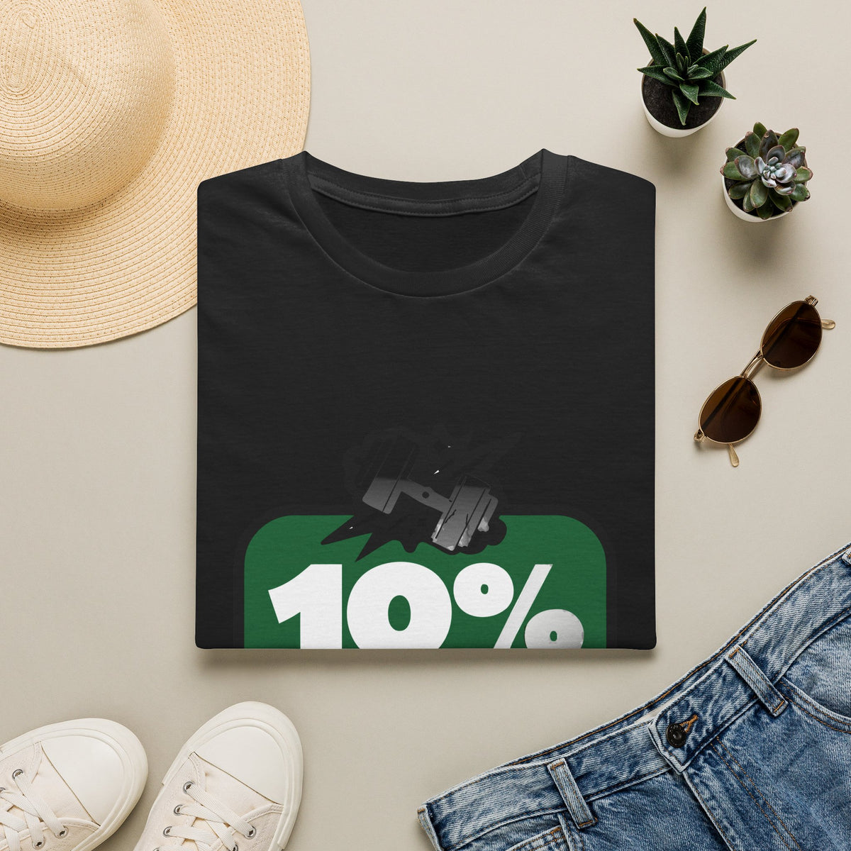 10% Gains 90% Drama Green Badge T-Shirt - Retro Gym Block Graphic Tee - Trending Now - September 2026