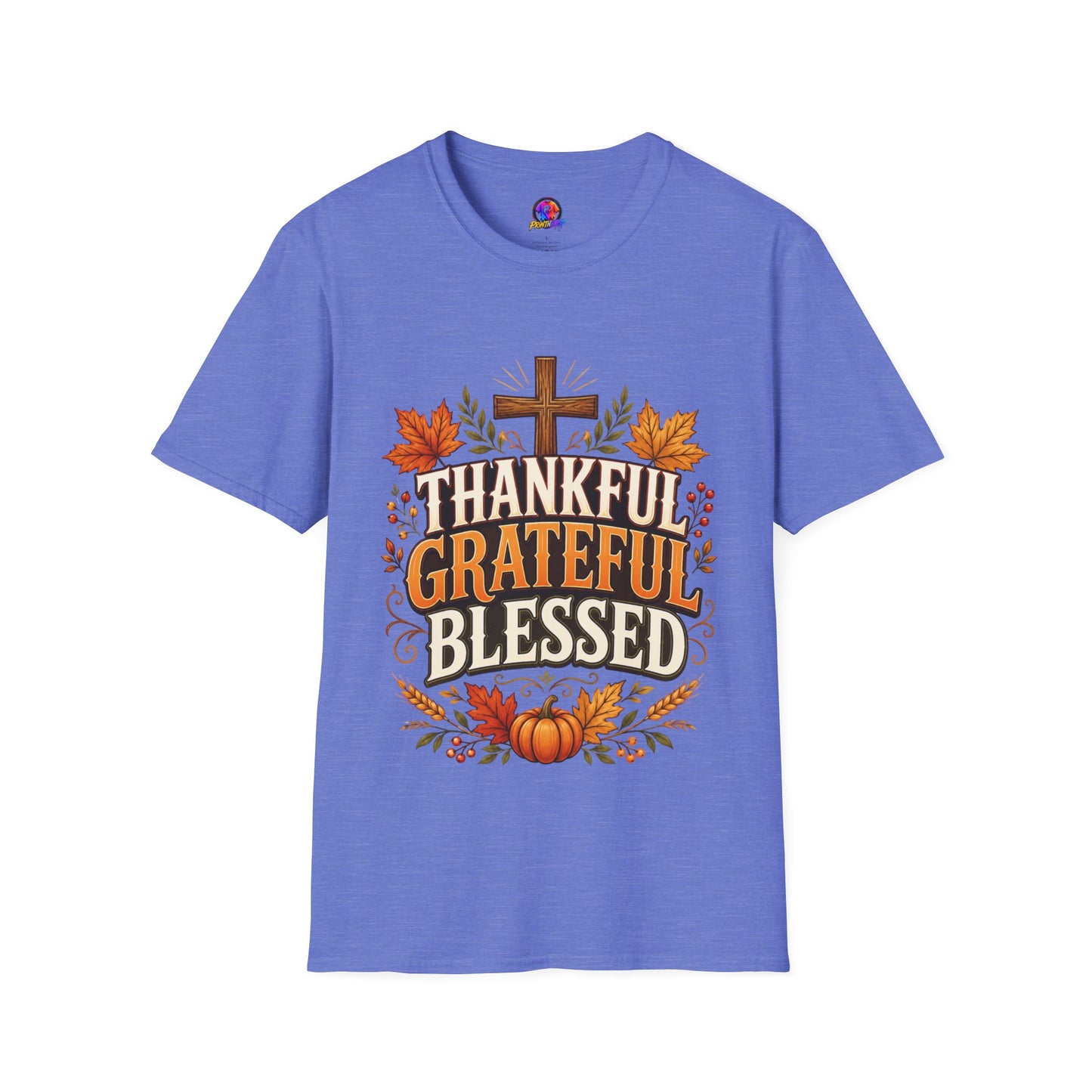Thankful Grateful Blessed T-Shirt — Fall Thanksgiving Christian Tee
