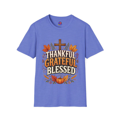 Thankful Grateful Blessed T-Shirt — Fall Thanksgiving Christian Tee