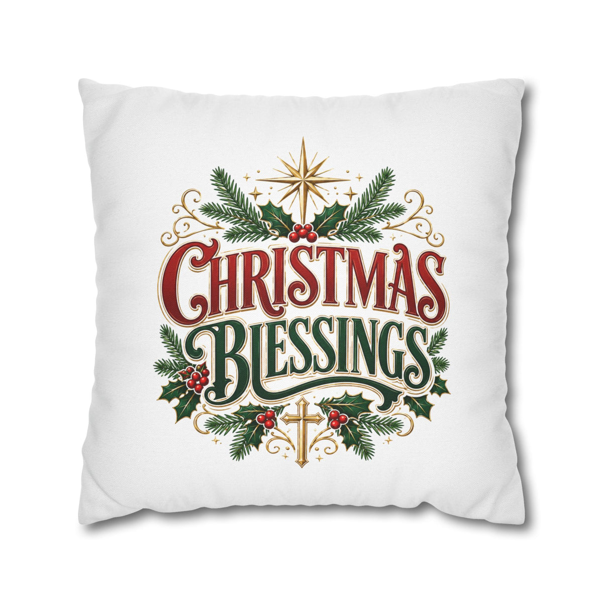 Christmas Blessings Pillowcase — Holiday Decorative Throw Pillow Cover