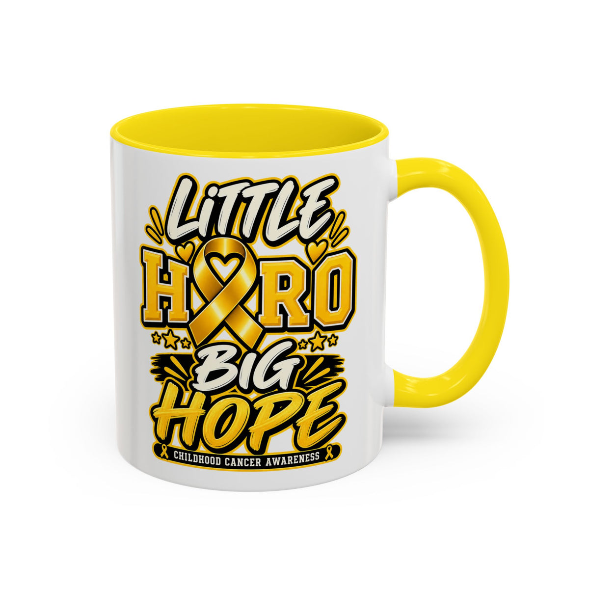 Little Hero Big Hope Coffee Mug — Childhood Cancer Awareness Accent Mug (11/15 oz)