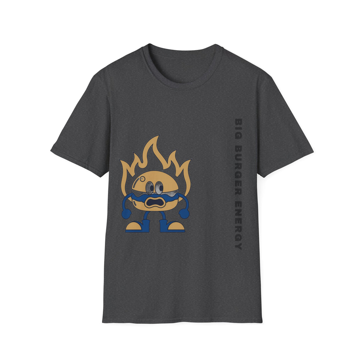 Burger Mascot T‑Shirt — ‘Big Burger’ Flame Character Graphic Tee - Trending Now - September 2026