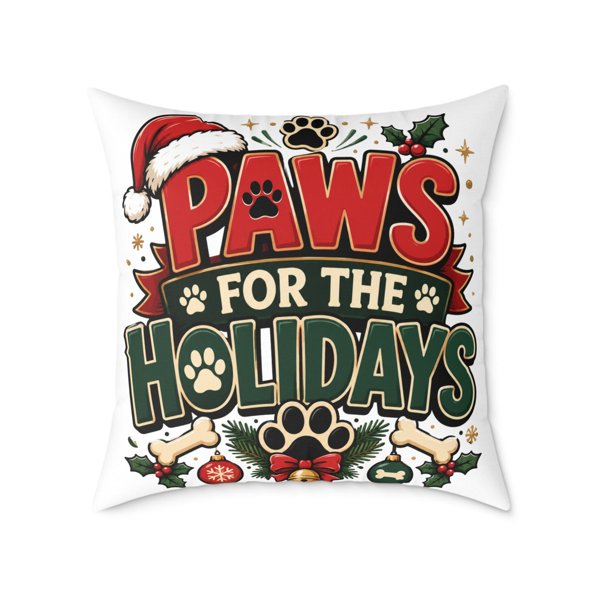 Christmas Paws for the Holidays Square Pillow — Festive Pet Christmas Decor