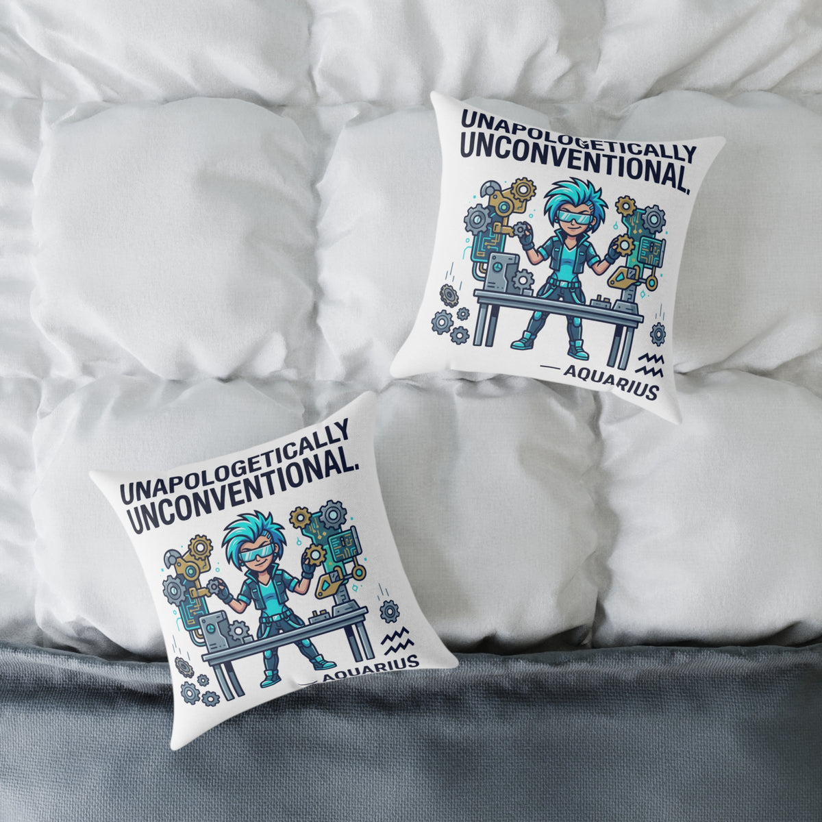 Aquarius Zodiac Unapologetically Unconventional Square Poly Canvas Pillow