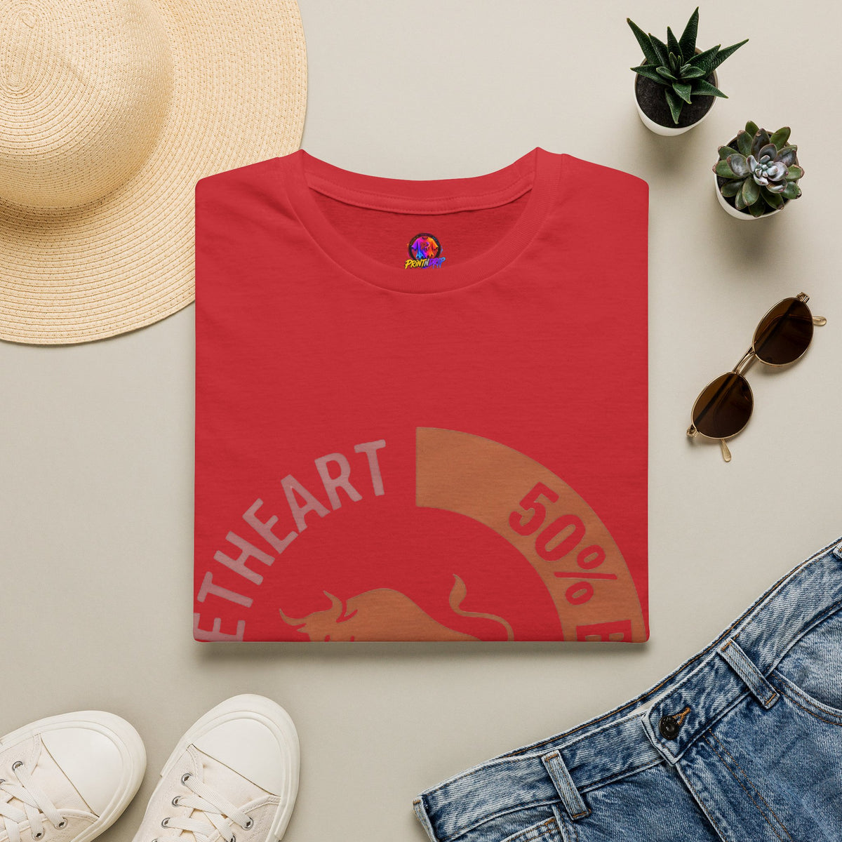 Bull Percentage Graphic T-Shirt — "50% Bull, 50% Sweetheart" Casual Tee