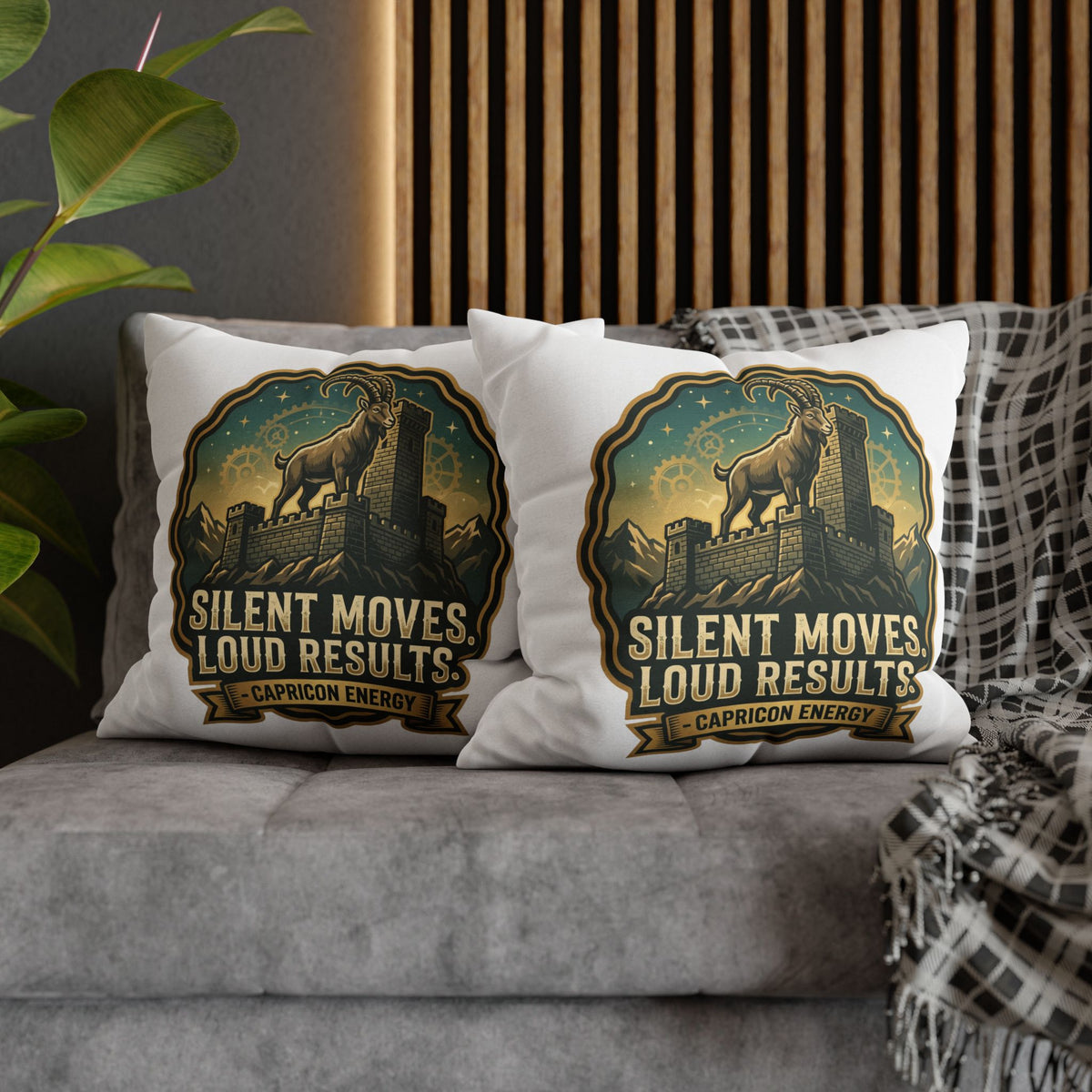 Capricorn Pillowcase – "Silent Moves, Loud Results" Zodiac Decor