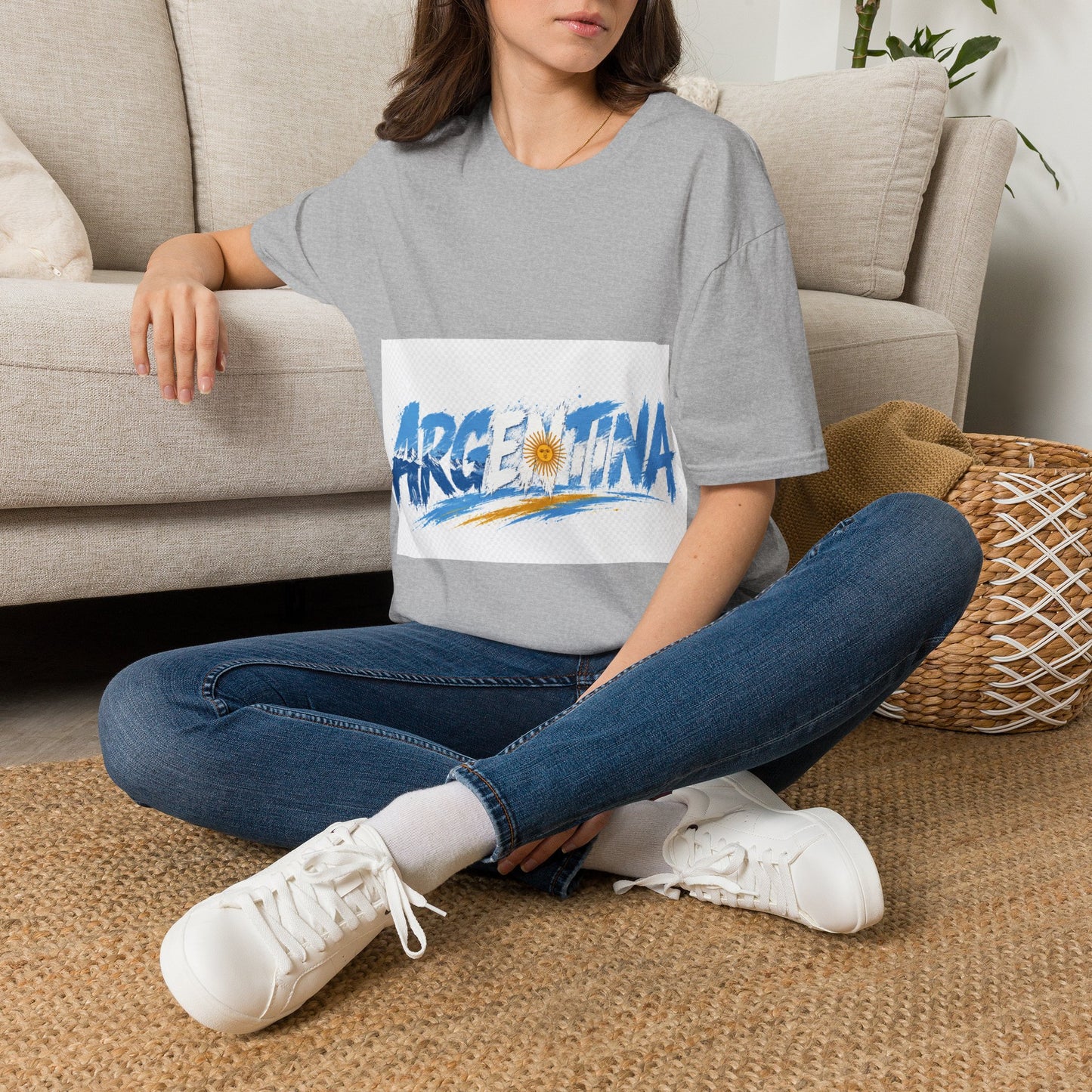 Argentina Graphic T-Shirt — Argentina Typography Tee with Sun & Flag Colors