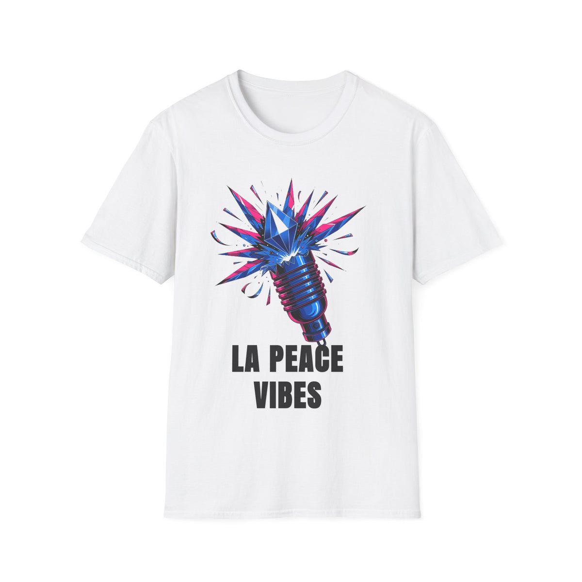 La Peace Vibes Microphone T-Shirt - Retro Pop Art Graphic Tee - Trending Now - September 2026
