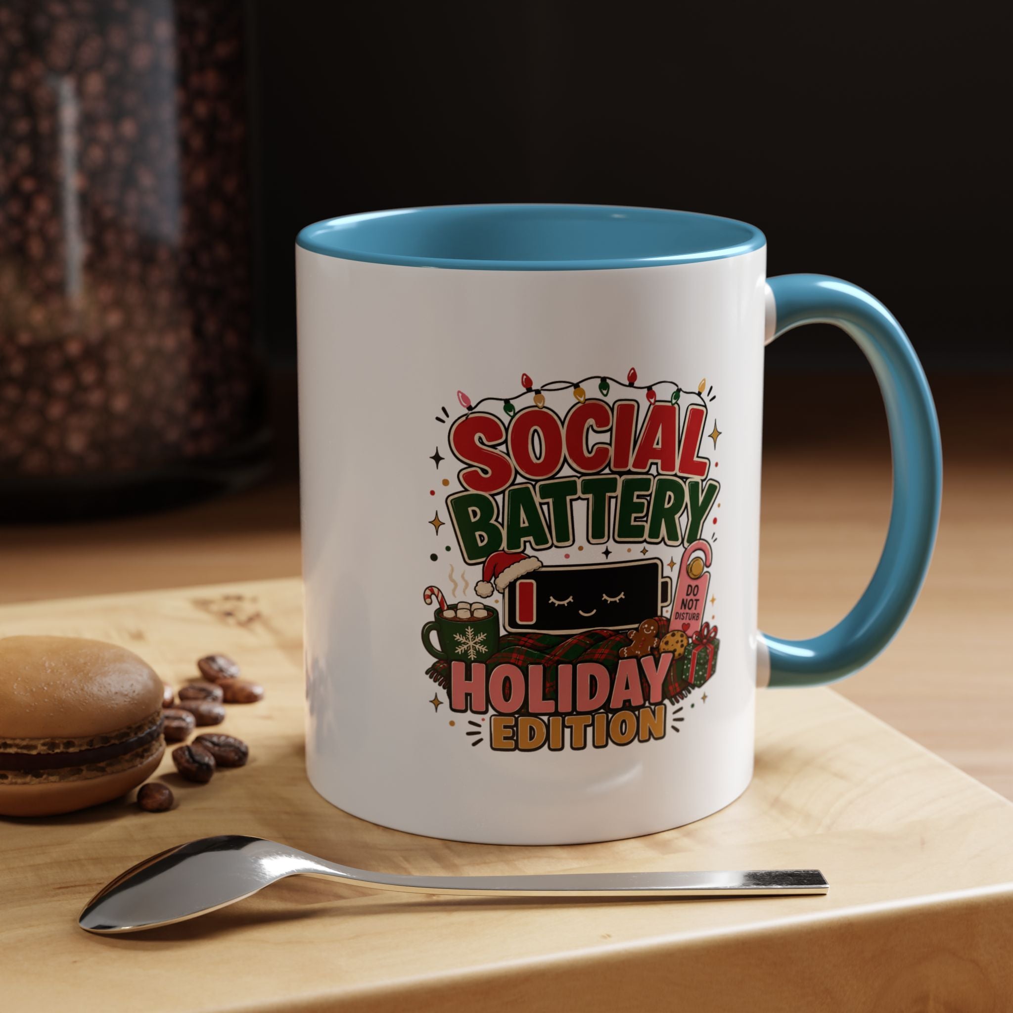 Modern Day Christmas Holiday Coffee Mug - "Social Battery: Holiday Edition" Accent Mug