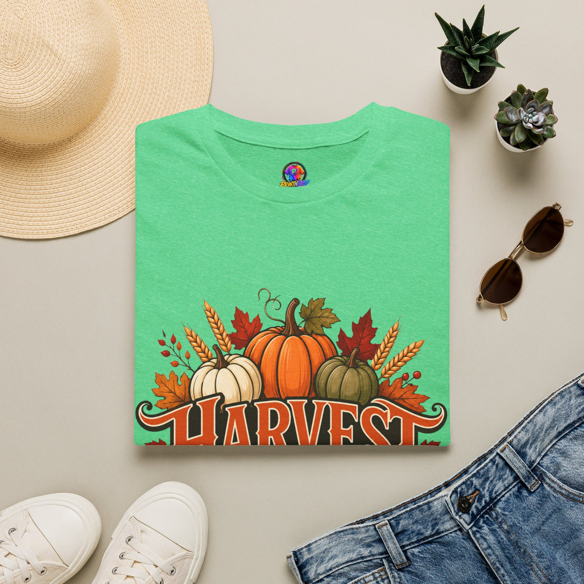 Thanksgiving T-Shirt Harvest Blessings T-Shirt — Fall Pumpkin Harvest Graphic Tee for Thanksgiving