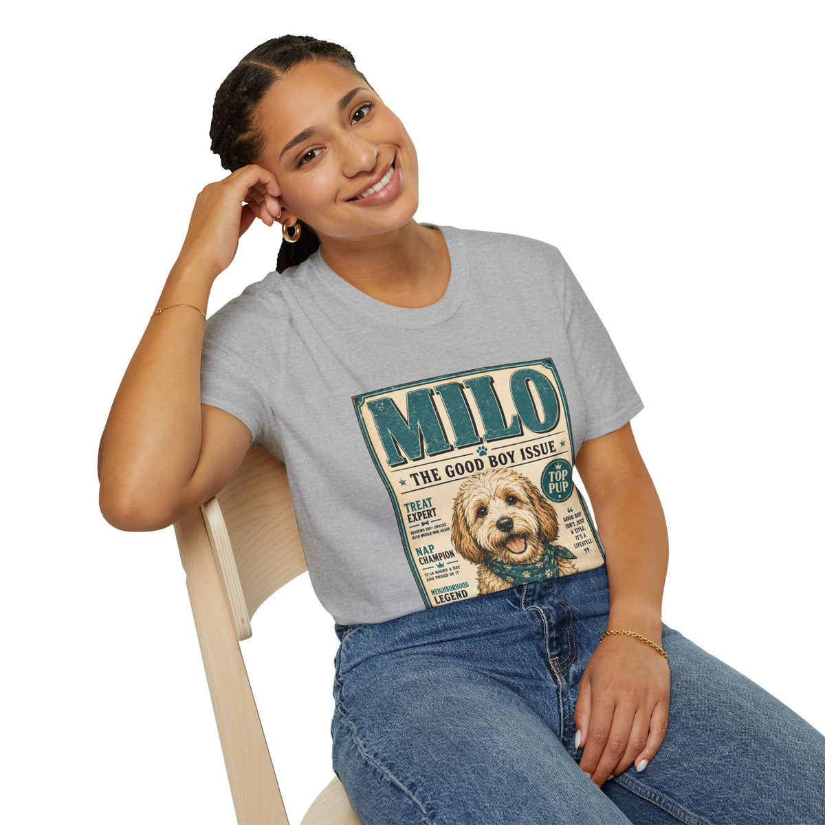 Milo 'The Good Boy Issue' Dog T‑Shirt — Vintage Puppy Magazine Design