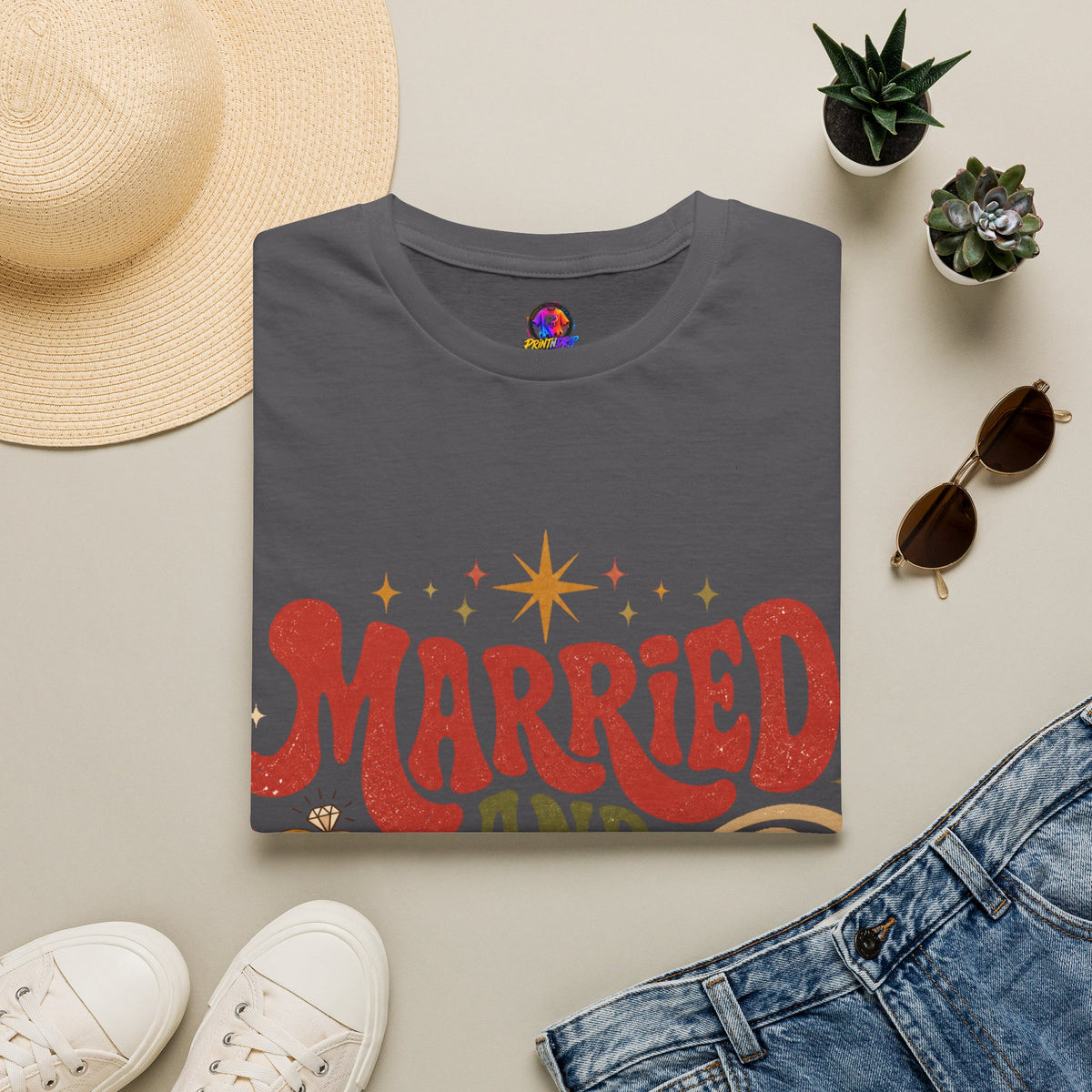 Married and Merry T-Shirt — Retro Holiday Couples Christmas Tee