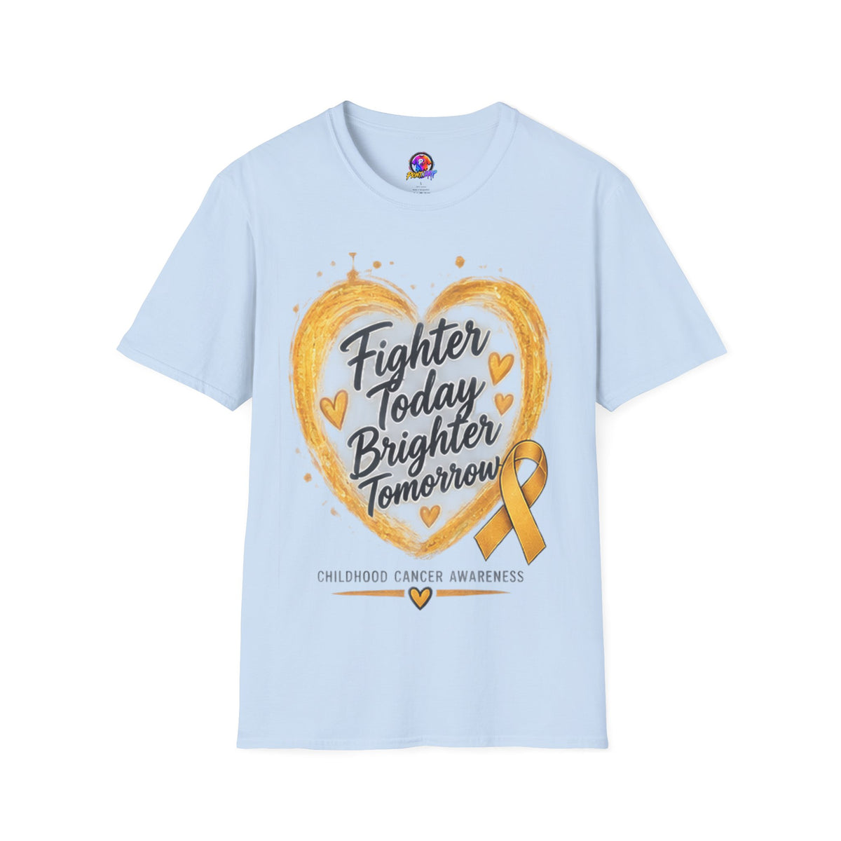 Childhood Cancer Awareness T-Shirt — "Fighter Today Brighter Tomorrow" Gold Ribbon