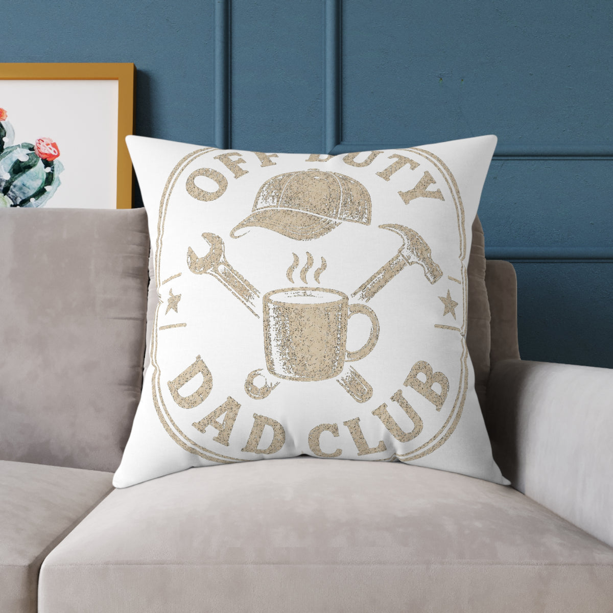 Off Duty Dad Club Pillow  Milo Bailey Dog Dad Mom — Rustic Coffee & Tools Decorative Throw Pillow