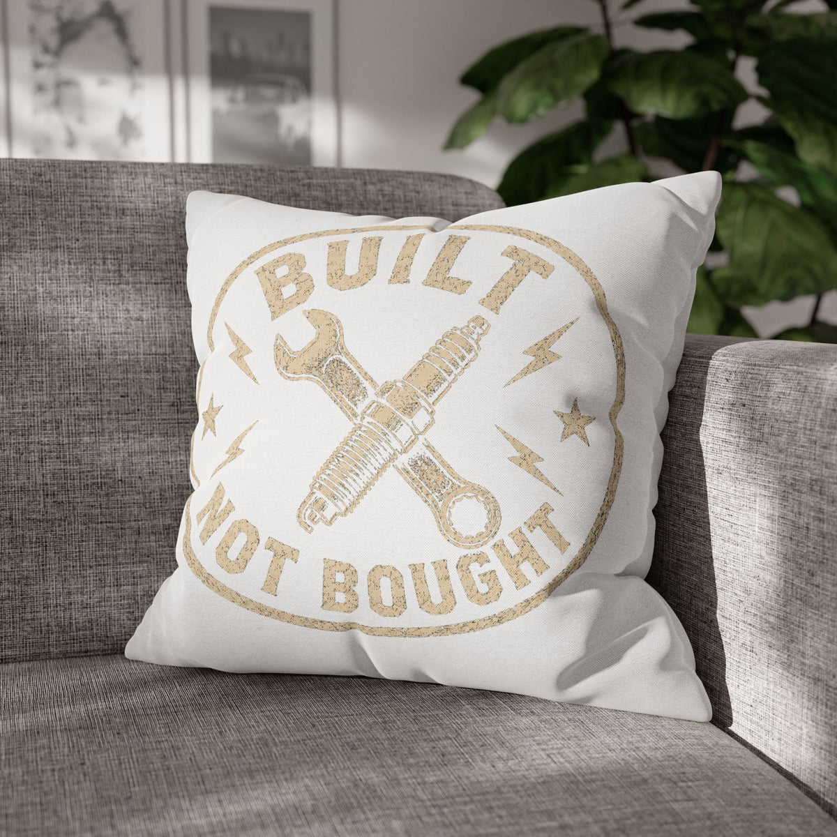 Built Not Bought Decorative Pillowcase Milo Bailey Dog Dad Mom — Mechanic Tool Wrench Spark Plug Graphic