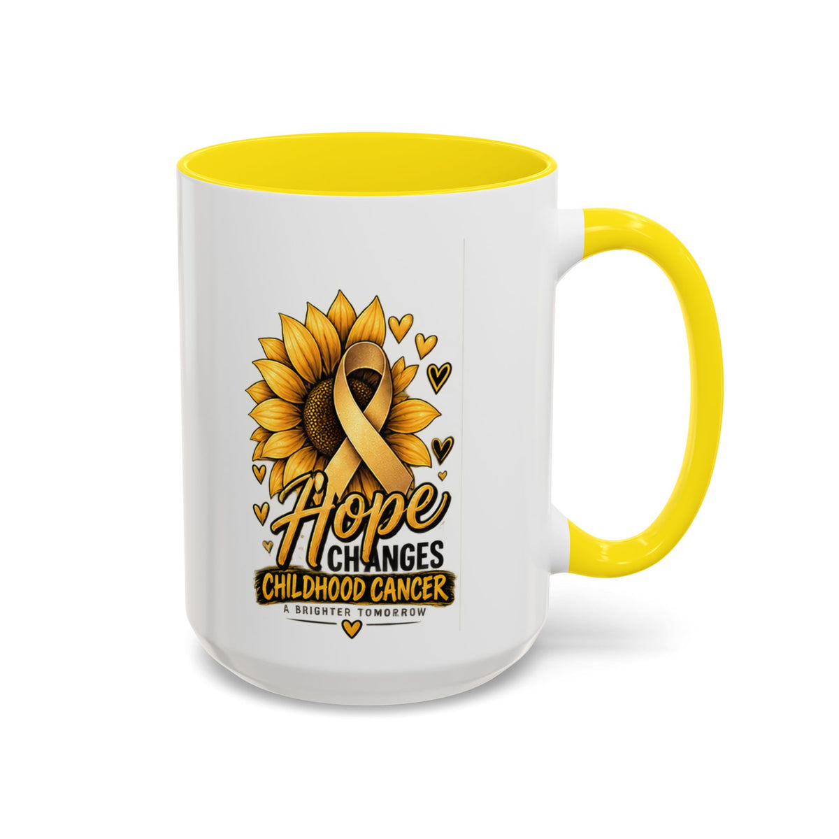 Hope Changes Childhood Cancer Mug – Gold Ribbon Sunflower Accent Coffee Cup (11/15oz)