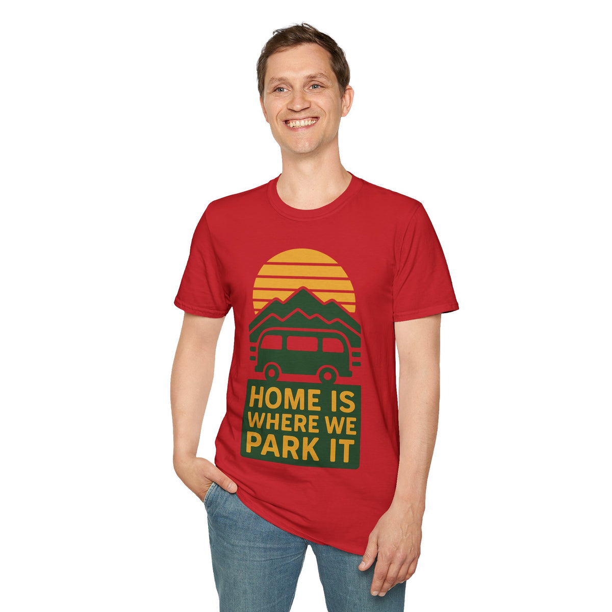Camping T-Shirt — "Home Is Where We Park It" Retro Mountain Sunset Tee - Trending Now - September 2026