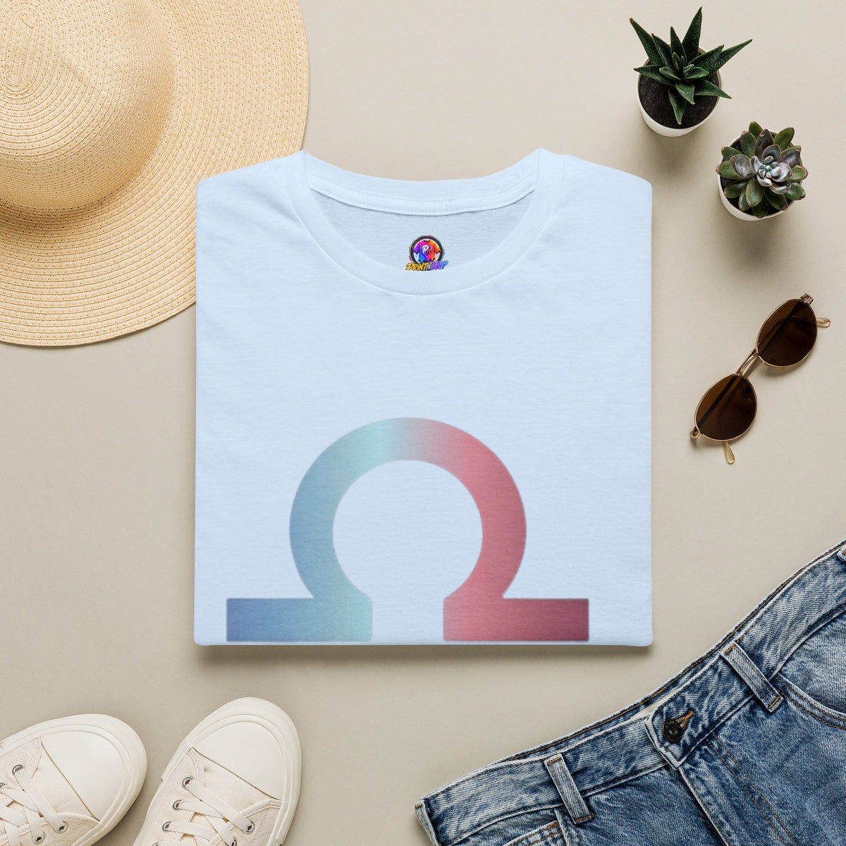 Libra Zodiac Omega Symbol T‑Shirt — Pastel Gradient Drip Graphic Shirt