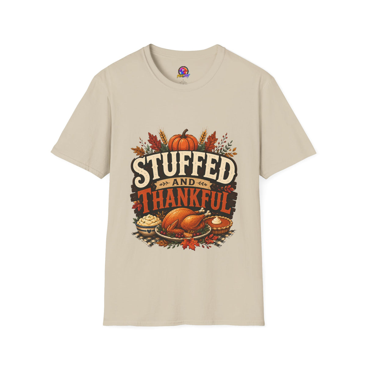 Thanksgiving T-Shirt Stuffed and Thankful T-Shirt — Thanksgiving Pumpkin Fall Graphic Tee
