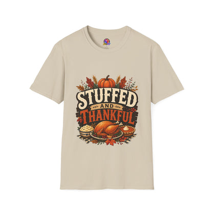 Stuffed and Thankful T-Shirt — Thanksgiving Pumpkin Fall Graphic Tee