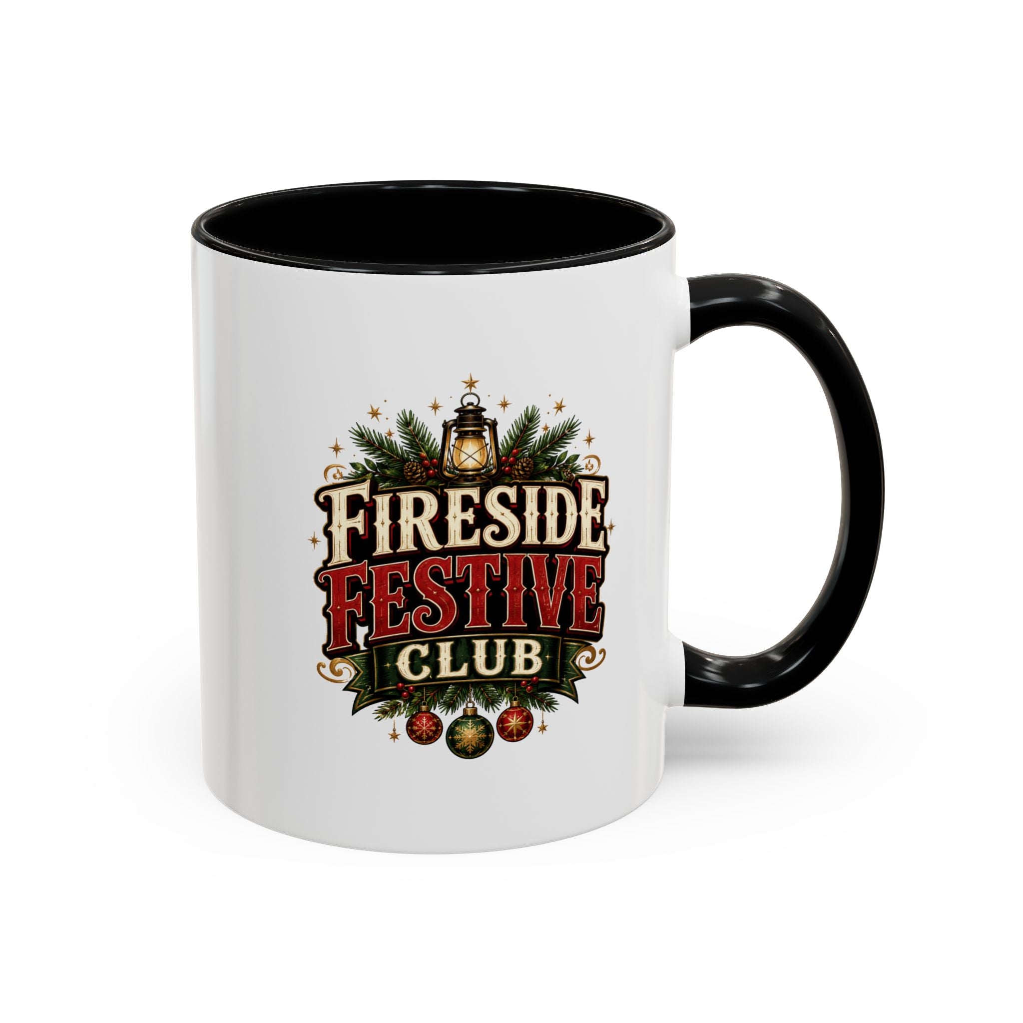Fireside Festive Club Accent Coffee Mug — Holiday Christmas Hot Cocoa Gift