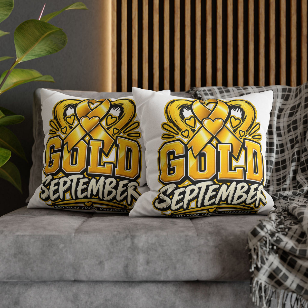 Gold September Pillowcase — Childhood Cancer Awareness Cushion Cover