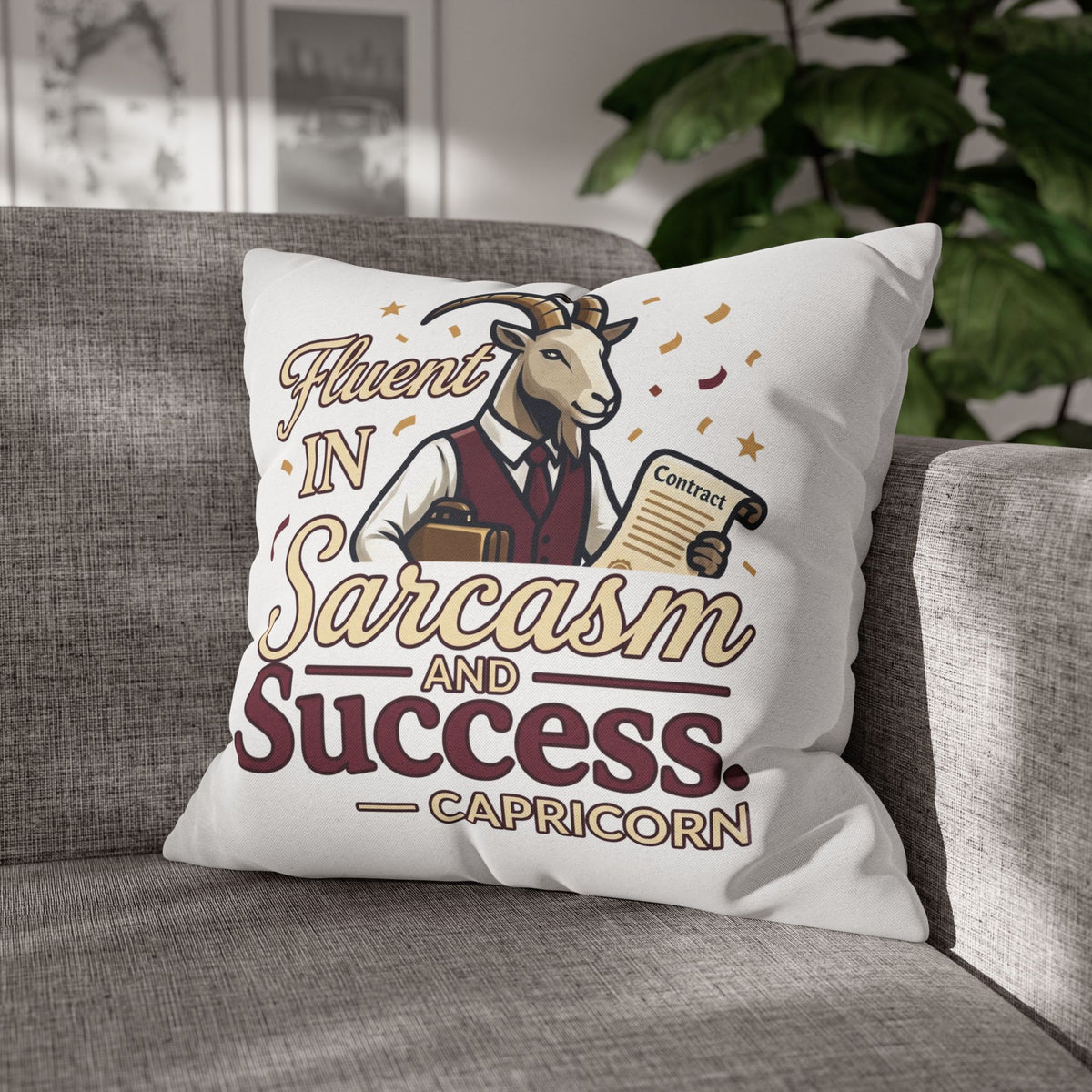 Capricorn Pillowcase – "Fluent in Sarcasm and Success" Decorative Throw Pillowcase