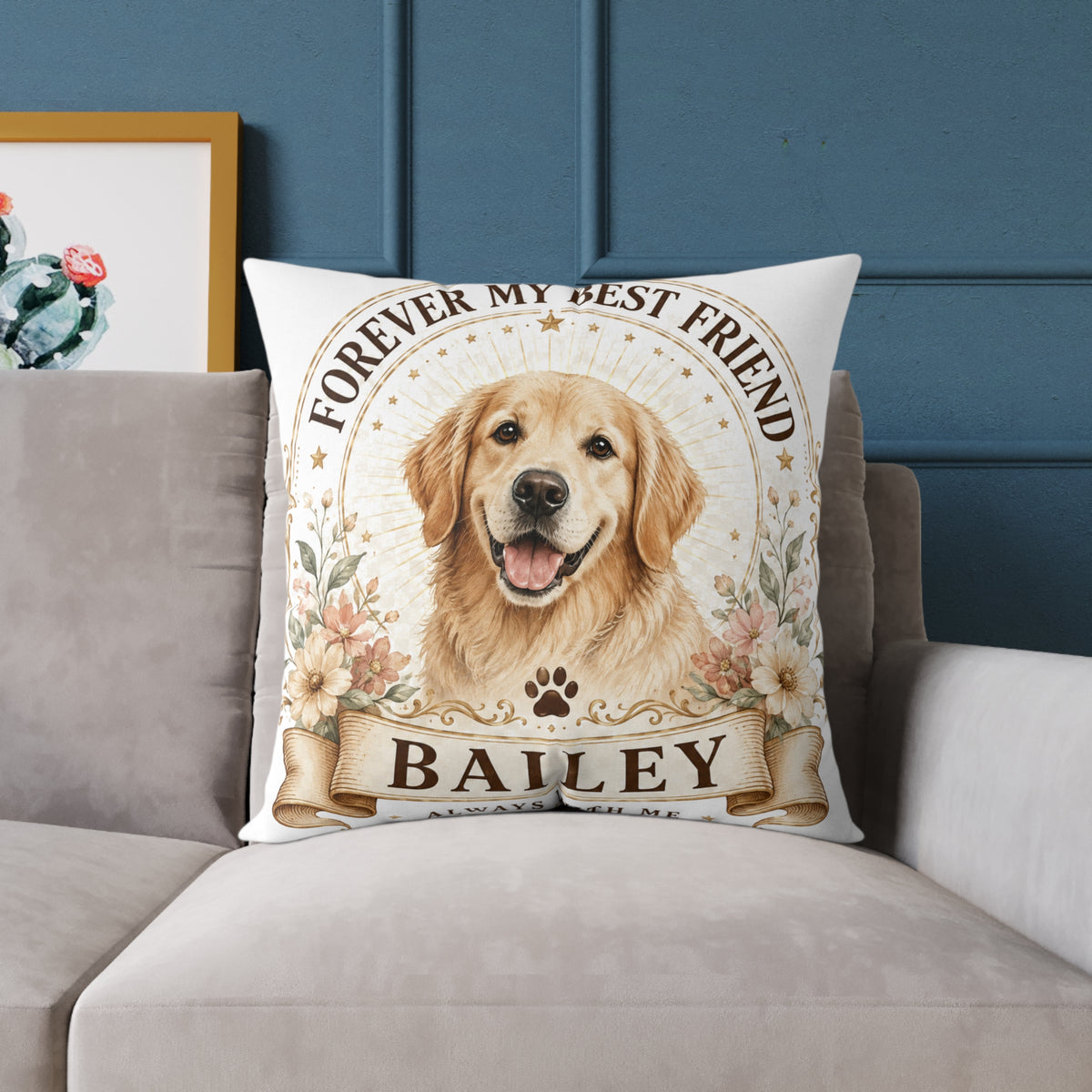 Personalized Dog Pillow Milo Bailey Dog Dad Mom – "Forever My Best Friend" Custom Pet Name Cushion