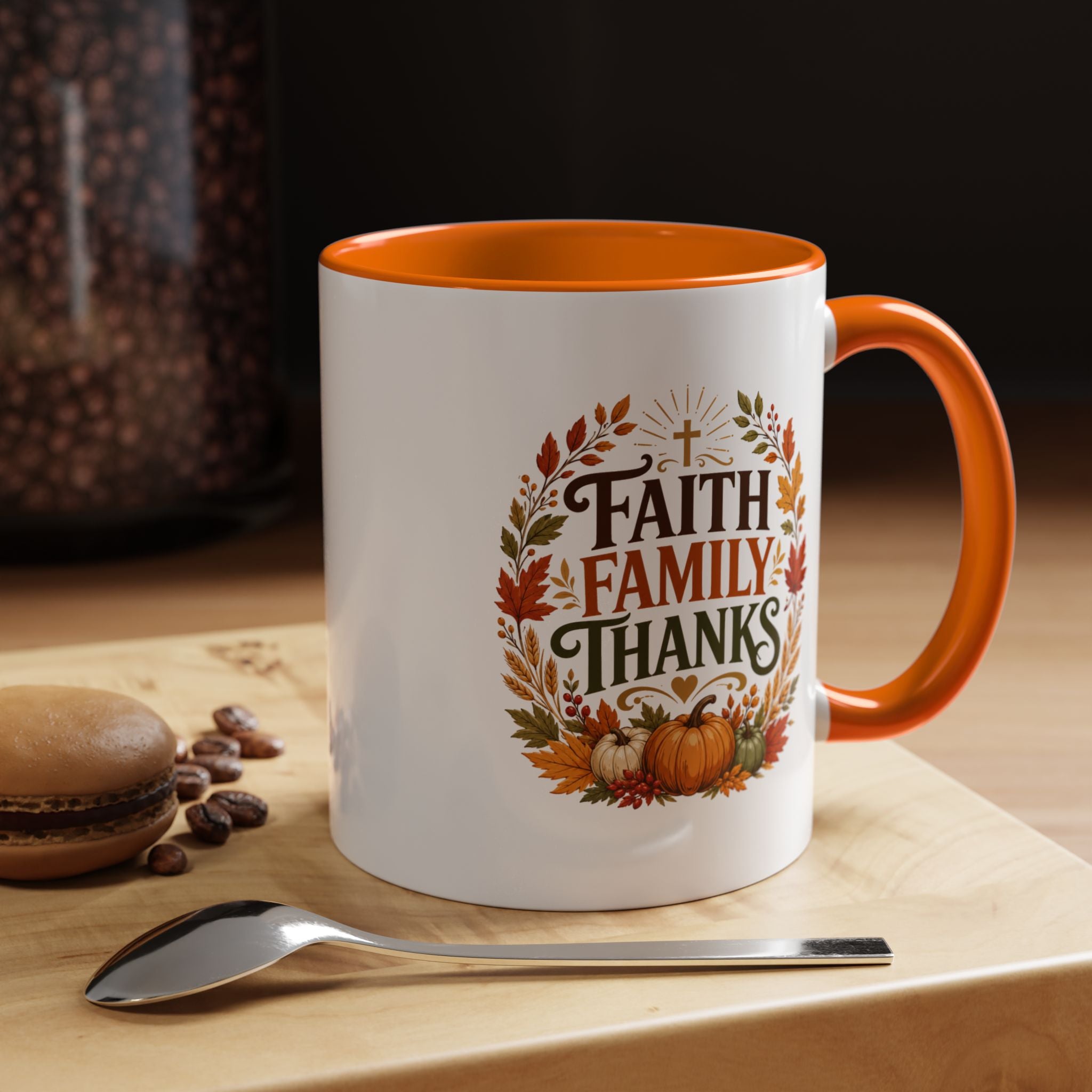 Thanksgiving Mug Faith Family Thanks Accent Coffee Mug — Thanksgiving Pumpkin Fall Leaves