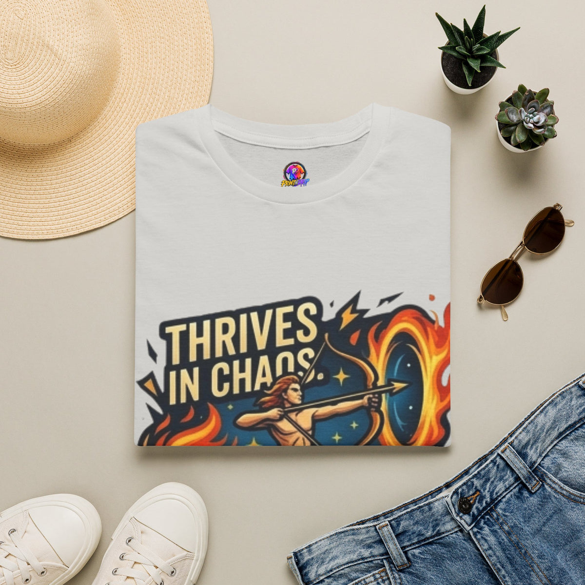 Sagittarius Archer T‑Shirt — "Thrives in Chaos" Zodiac Fire Sign Tee