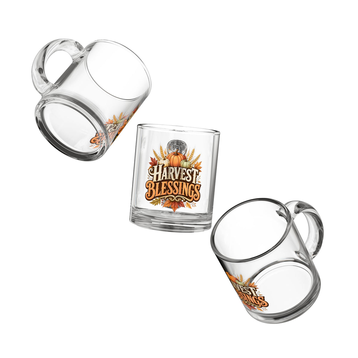 Harvest Blessings Glass Mug — 10oz Thanksgiving Pumpkin Fall Coffee Cup