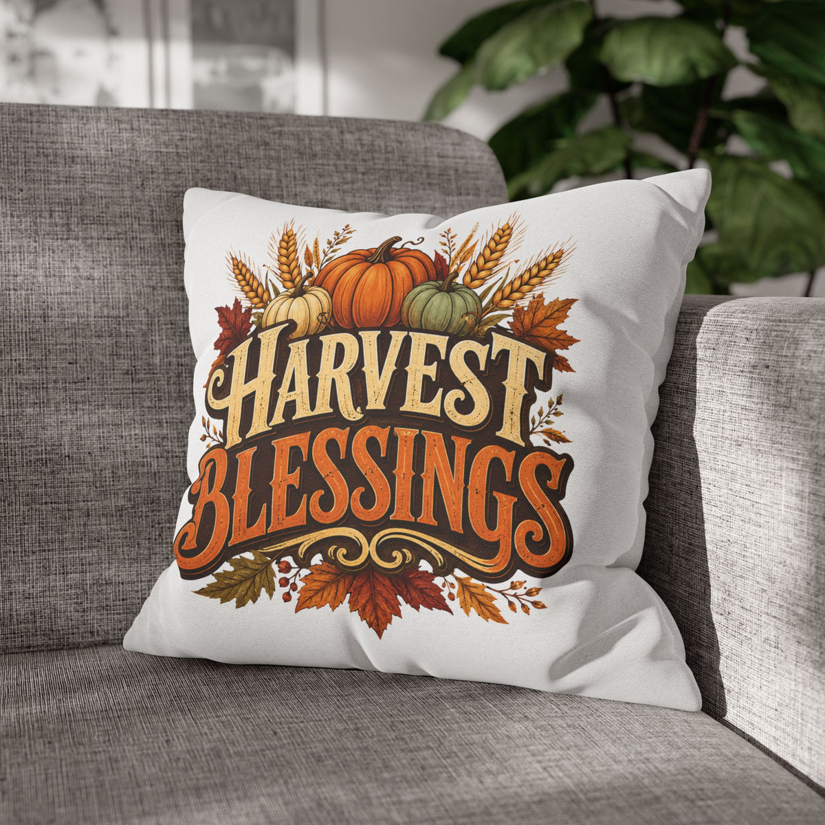 Thanksgiving Harvest Blessings Throw Pillowcase — Autumn Pumpkin Fall Decor