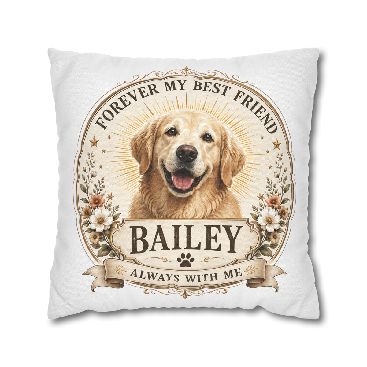Personalized Dog Pillowcase Milo Bailey Dog Dad Mom - "Forever My Best Friend" Golden Retriever Tribute
