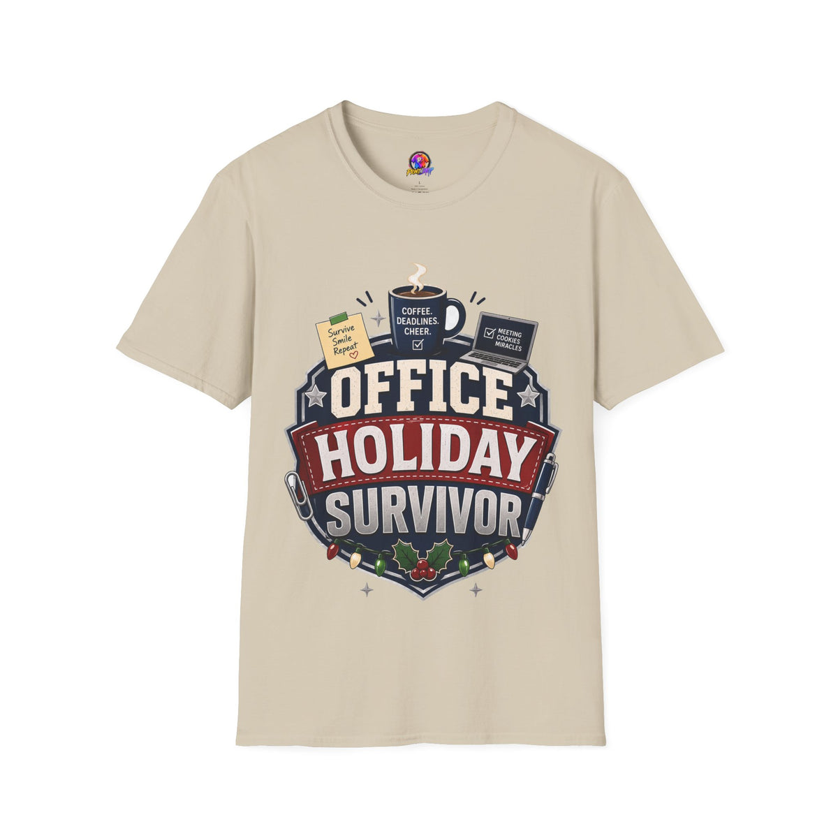 Office Holiday Survivor T-Shirt — Coffee, Deadlines & Cheer Work Shirt