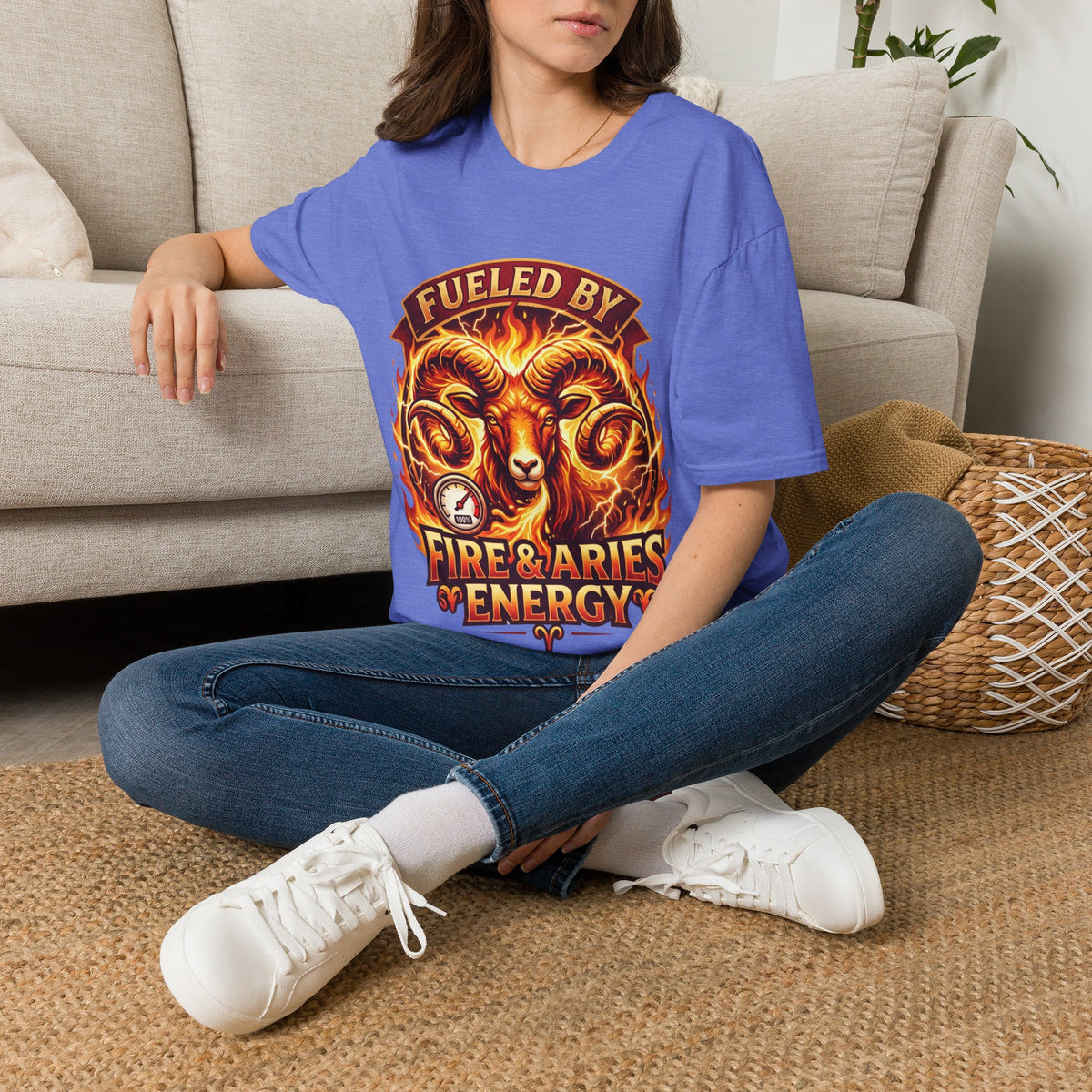 Aries Zodiac Fueled By Fire & Aries Energy T-Shirt — Zodiac Ram Graphic Tee