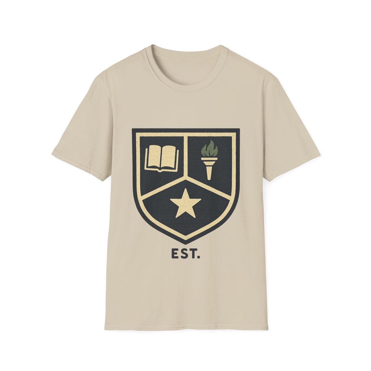 Academy Crest T-Shirt — Book & Torch Vintage Shield Tee - Trending Now - August 2026