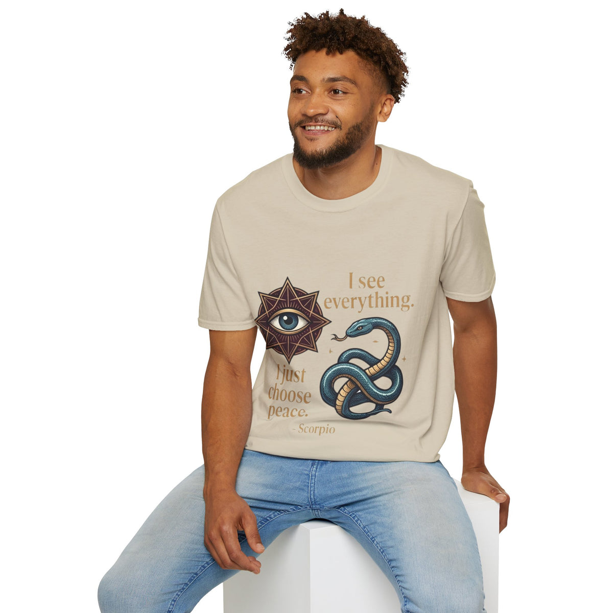 Scorpio “I See Everything” Zodiac T‑Shirt — Astrological Snake & All‑Seeing Eye Design