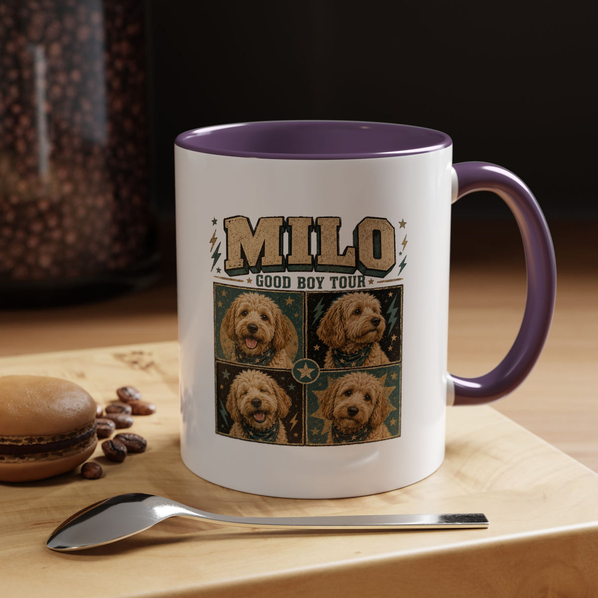 Milo Bailey Dog Dad Mom Personalized Dog Mug — "Milo: Good Boy Tour" Photo Accent Coffee Mug